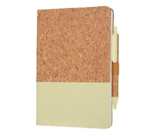 ECO-NEUTRAL A5 CORK FABRIC HARD COVER NOTEBOOK AND PEN SET – GREEN