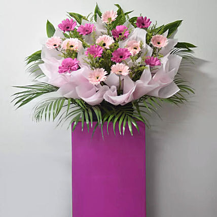 Light And Dark Pink Gerberas Flower Stand