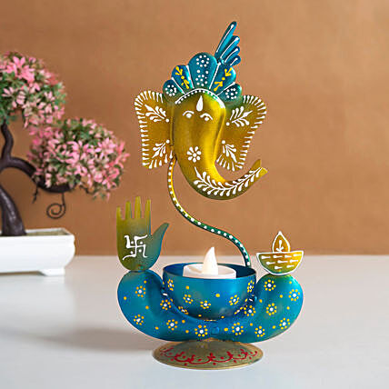 Handcrafted Ganesha Idol Blue N Gold